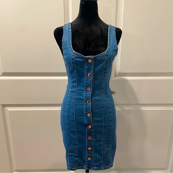 Guess Dresses & Skirts - Blue Denim Button-Front Tank Dress